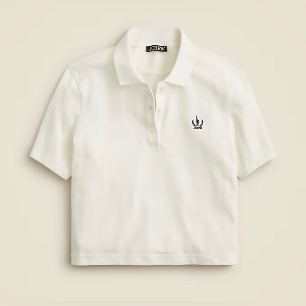 J.Crew Piqué cropped polo shirt in ivory - Picture 3 of 6